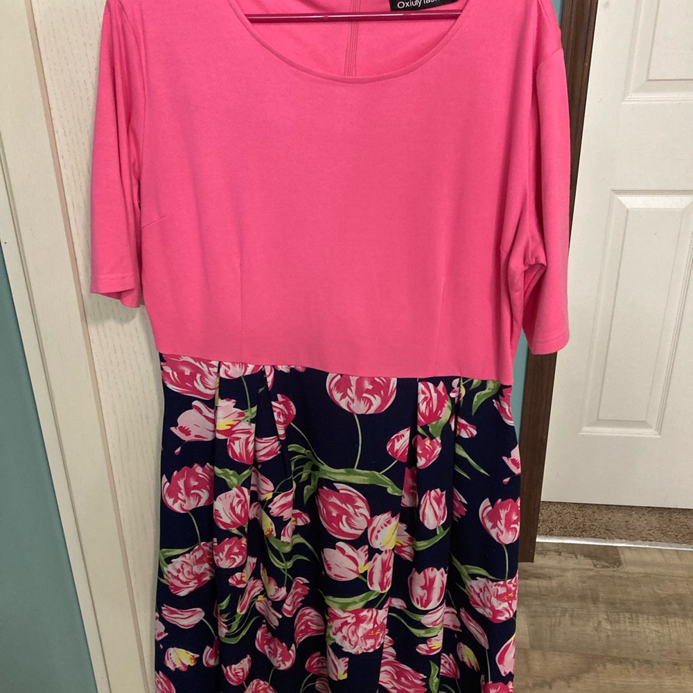 Pink and Floral Midi Dress